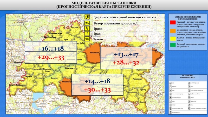 Ежедневный оперативный прогноз возникновения и развития чрезвычайных ситуаций на территории Республики Татарстан на 11.07.2022 г.