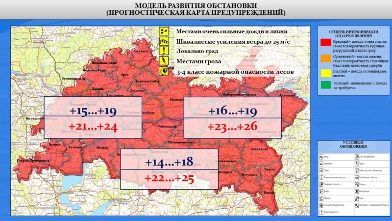 Ежедневный оперативный прогноз возникновения и развития чрезвычайных ситуаций на территории Республики Татарстан на 15.07.2022 г.