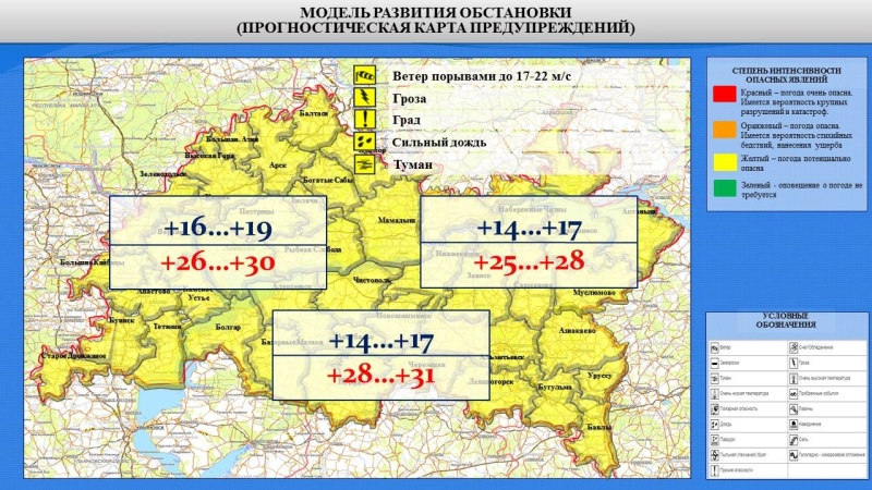 Ежедневный оперативный прогноз возникновения и развития чрезвычайных ситуаций на территории Республики Татарстан на 18.07.2022 г.