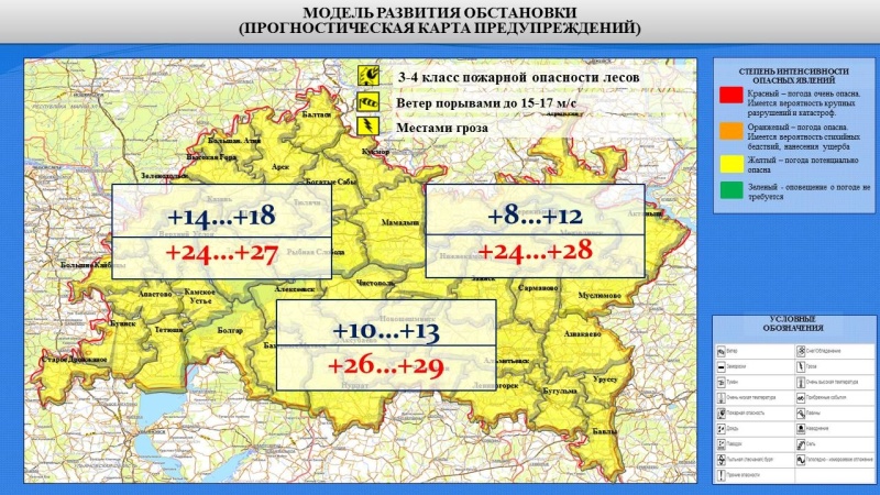 Ежедневный оперативный прогноз возникновения и развития чрезвычайных ситуаций на территории Республики Татарстан на 30.07.2022 г.