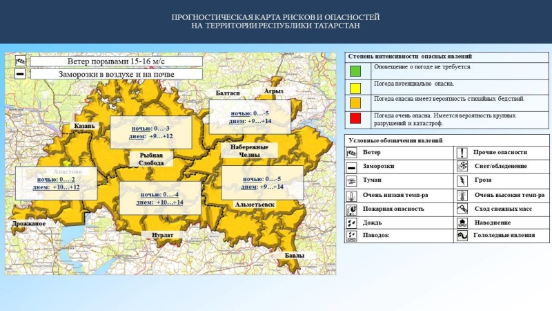 Ежедневный оперативный прогноз возникновения и развития чрезвычайных ситуаций на территории Республики Татарстан на 08.05.2023 г. (активная интернет-ссылка на раздел "Оперативная информация" сайта ГУ МЧС России по РТ обязательна).