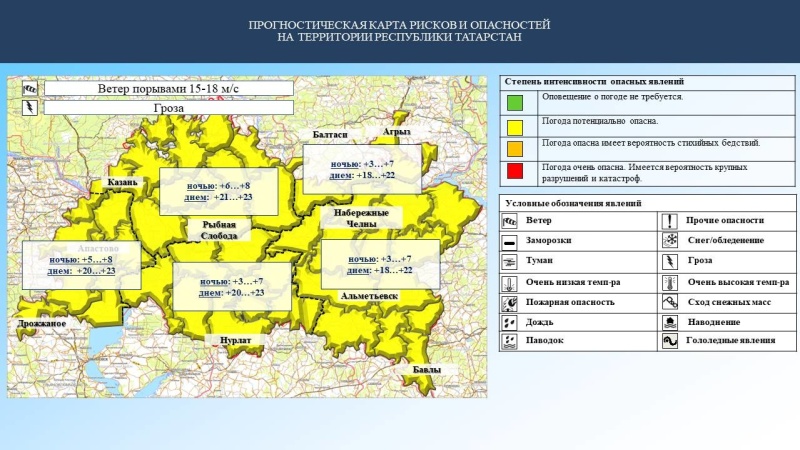 Ежедневный оперативный прогноз возникновения и развития чрезвычайных ситуаций на территории Республики Татарстан на 13.05.2023 г. (активная интернет-ссылка на раздел "Оперативная информация" сайта ГУ МЧС России по РТ обязательна).