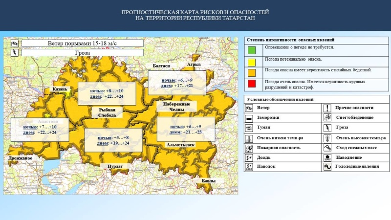Ежедневный оперативный прогноз возникновения и развития чрезвычайных ситуаций на территории Республики Татарстан на 16.05.2023 г. (активная интернет-ссылка на раздел "Оперативная информация" сайта ГУ МЧС России по РТ обязательна).