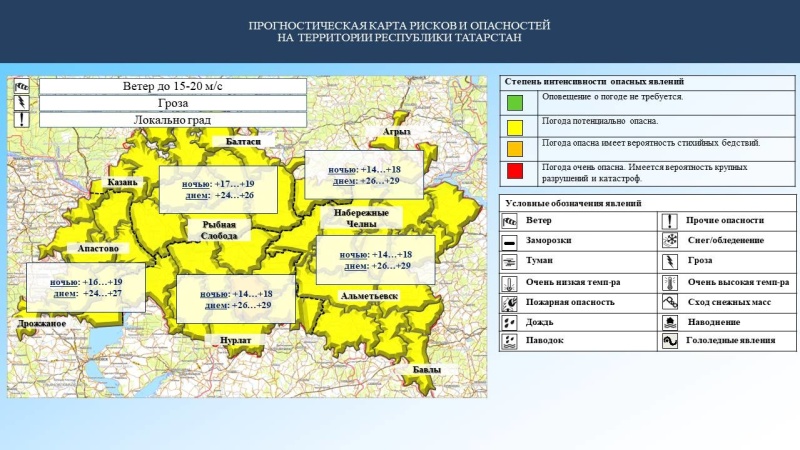 Ежедневный оперативный прогноз возникновения и развития чрезвычайных ситуаций на территории Республики Татарстан на 19.08.2023 г. (активная интернет-ссылка на раздел "Оперативная информация" сайта ГУ МЧС России по РТ обязательна).